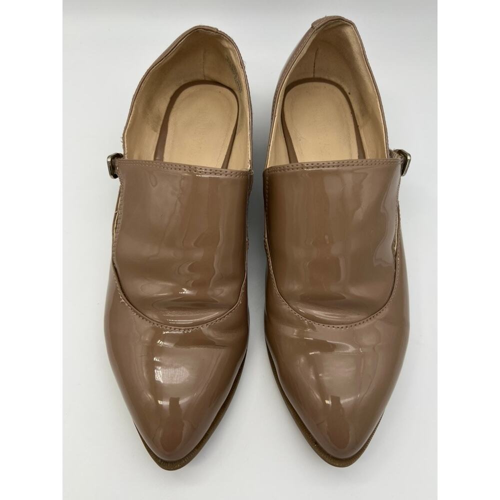 Nine West Nadjio Beige Faux Patent Leather Monk Strap Slip On Flat Shoes Size 8M